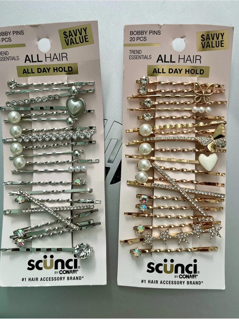 Scunci All Hair All Day Hold Decorative Hair Pins 40 ct-Gold & Silver $22 retail